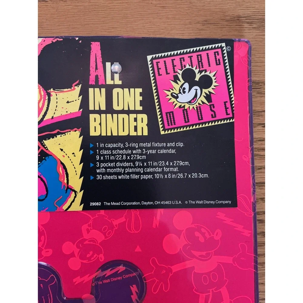 Vintage 1990 Mead Mickey Mouse Electric Mouse 3 Ring Binder Neon Pink 29082